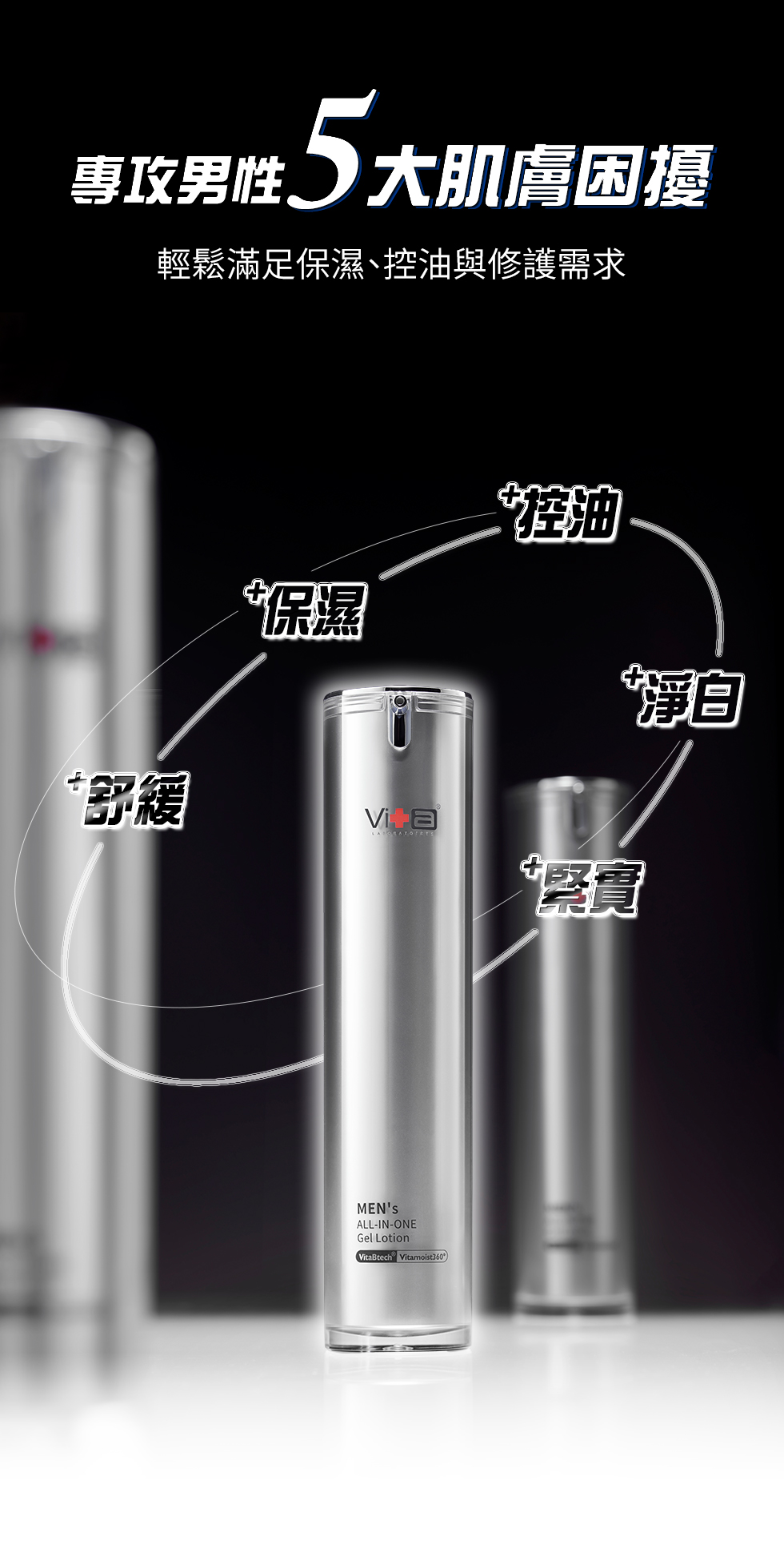專攻男性5大肌膚困擾 舒緩保濕控油淨白緊實