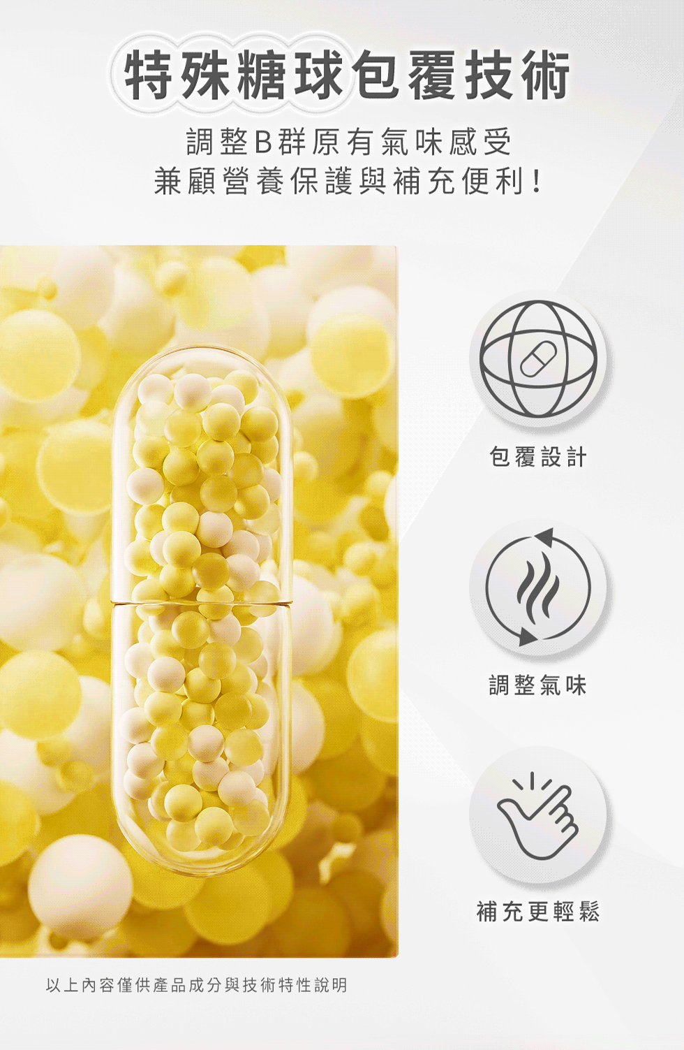 特殊糖球包覆技術、減少B群臭味