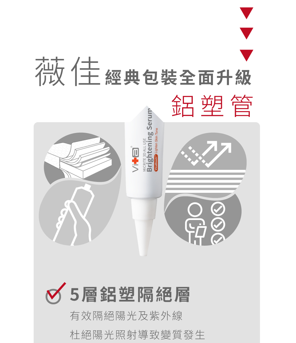 薇佳微晶3D美白精華 經典包裝全面升級 鋁塑管