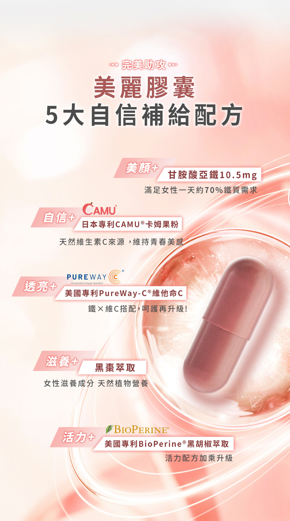 美麗膠囊、鐵、維他命C、黑棗